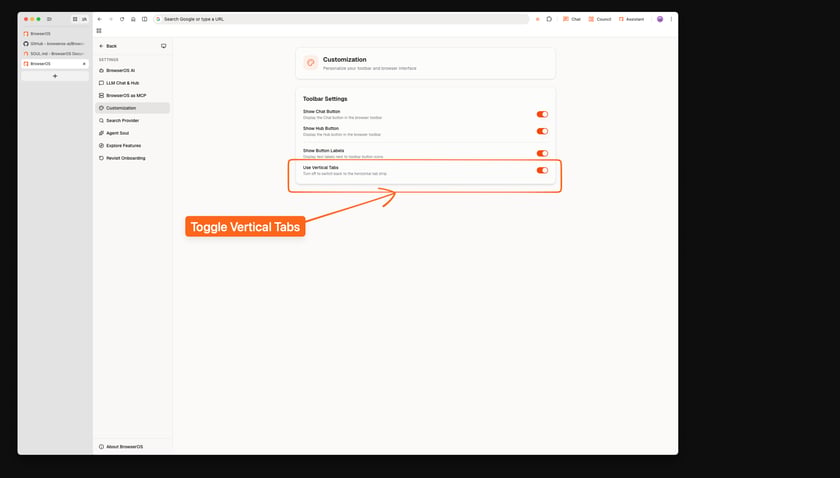 GreaseClaw v0.42.0 vertical tabs toggle in settings