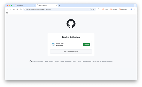 Select GitHub account